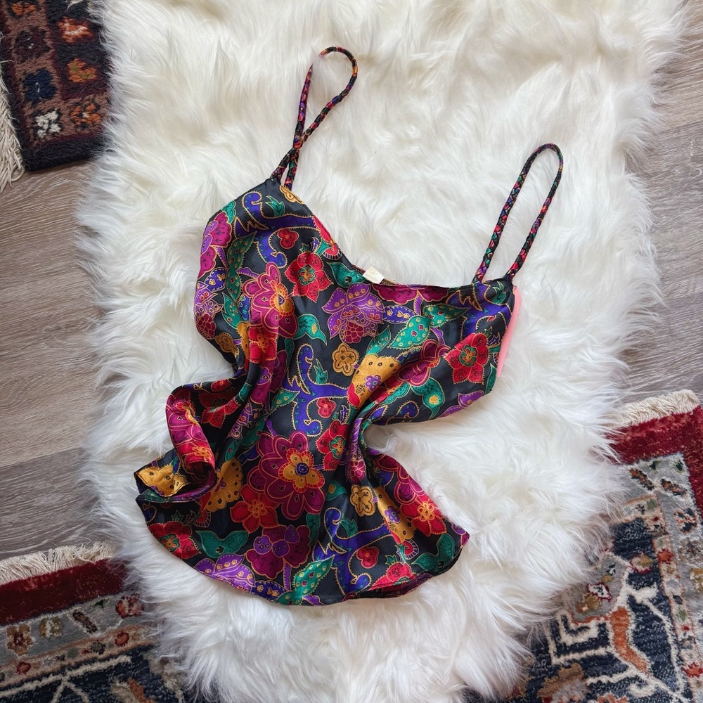 Vintage Floral Satin Camisole - Size L